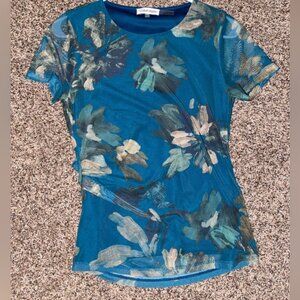 Calvin Klein Teal Floral Short Sleeve Top